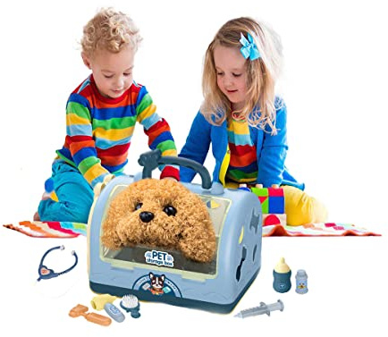 Koolbitz Interactive Pet Care Vet Playset - Walking Barking Plush Puppy, 12PCS Role Play Doctor Set, Educational Gift for Age 3+ Kids