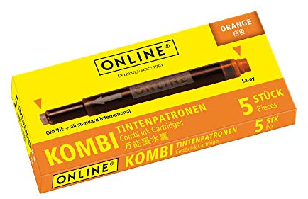 Online Cartucce d'inchiostro per Penna bifacciali, ricariche universali per Penna, compatibili con Tutte Le Comuni Penne stilografiche, Anche Penne Lamy, 5 cartucce di Ricambio, Colore Arancione