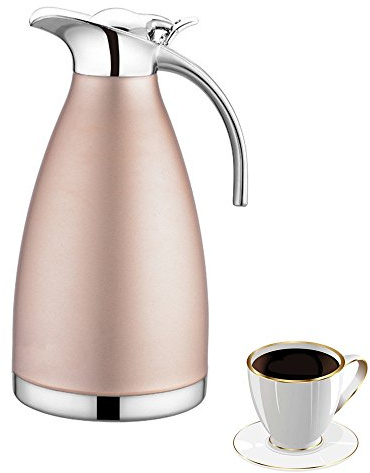 OnePine 2L/68oz Jarra Térmica Acero Inoxidable Doble Pared Aislado al vacío Cafetera, zumo/leche/té Jarra Termo, agua caliente y agua Fría para (Dorado)