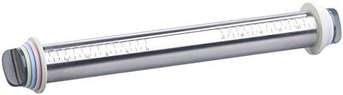 Rosenstein & Söhne Nudelholz mit Abstand: Höhenverstellbarer Edelstahl-Teigroller, 4 Paar Abstandsscheiben, 35cm (Backzubehör, Teigroller mit Abstandhalter, Holz Abstandshalter)