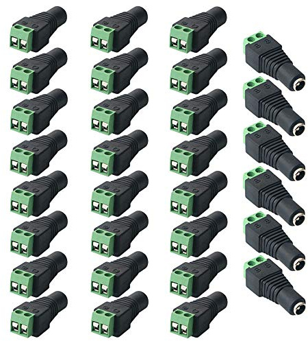 QitinDasen 30Pcs Professionale 5.5 X 2.1mm DC Vite Terminale Spina Connettore, 12V DC Alimentazione Jack Connettore Adattatore, 2 Pin Femmina Presa Set per CCTV Telecamera LED Striscia