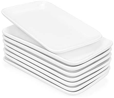 Foraineam Juego de 8 platos rectangulares de porcelana para postre, aperitivos, platos de ensalada, bandejas de servir, color blanco