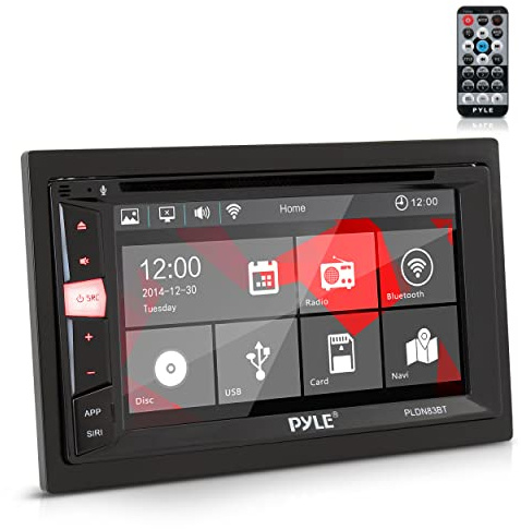 Pyle Double Din DVD Car Stereo Player Bluetooth in-Dash Car Stereo Touch Screen Receiver w/ USB/SD, MP3, CD Player, AM FM Radio, Steering Wheel Feature, Hands-Free Call, Camera/Speaker Input - Pyle