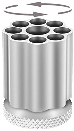 QIAN76 Rotating Revolver Pen Holder, Gun Cylinder Pen Holders, Favorite Pencil Holder and Perfect Stationery Supplies (Silver)