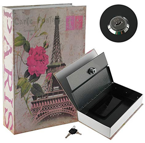 KYODOLED Cassaforte a libro con serratura a chiave, scatola di sicurezza segreta per dizionario, scatola di sicurezza nascosta per soldi, 24,1 x 15,5 x 2 cm, grande Parigi