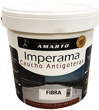 Amarto Pintura Impermeabilizante de Caucho con Fibra de Vidrio. Imperama Fibra al agua antigoteras (14 L., Blanco)