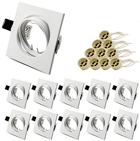 Allesgute 10er Set LED Einbaustrahler GU10 Schwenkbar 230V Einbauleuchten Einbaurahmen Eckig Matt Weiß Spot f. Loch Ø 68mm inkl. 5W Neutralweiß LED Leuchtmittel aud Fassung