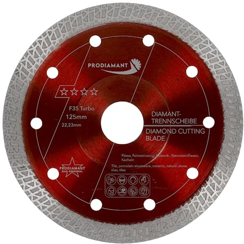 PRODIAMANT Diamanttrennscheibe F35 Turbo Premium 125 mm – Fliesen & Feinsteinzeug – extra dünn 1,3 mm – verstärkter Flansch – Ø22,23 mm – saubere, ausrissfreie Schnitte für Winkelschleifer
