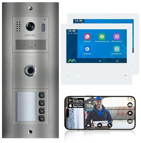 Mathfel 2-Draht-Bus Video-Türsprechanlage – Modulares Komplettsystem mit Innenmonitor(en), WLAN optional, Fingerprint/RFID/Gravur verfügbar (Fingerprint, 2 Klingeltaster (2 x Monitore))