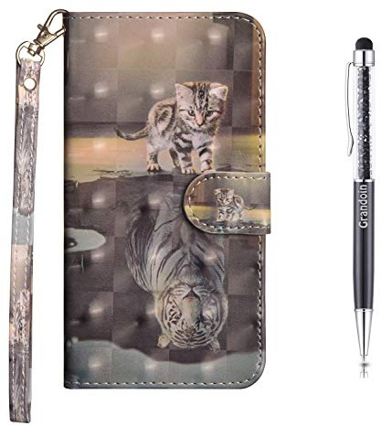 Grandoin Kompatibel mit Samsung Galaxy S20 Hülle, 3D PU Leder Etui Flip Cover Bunte Muster Book Case Schutzhülle Handytasche Handyhülle [Ständer Kartenfach] [Magnetverschluss] (Katze und Tiger)
