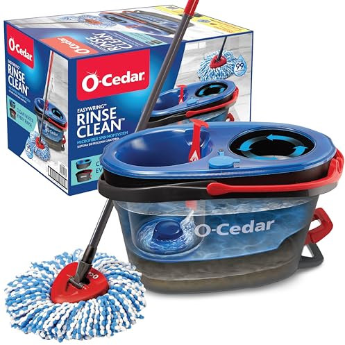 O-Cedar EasyWring RinseClean Microfiber Spin Mop & Bucket Floor Cleaning System, Grey