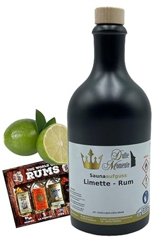 Dufte Momente | Sauna Aufguss Konzentrat Limette-Rum 500ml | schwarze Steinzeugflasche mit Korkmündung | mit naturreinen und natürlichen ätherischen Ölen | vegan und ohne Tierversuche