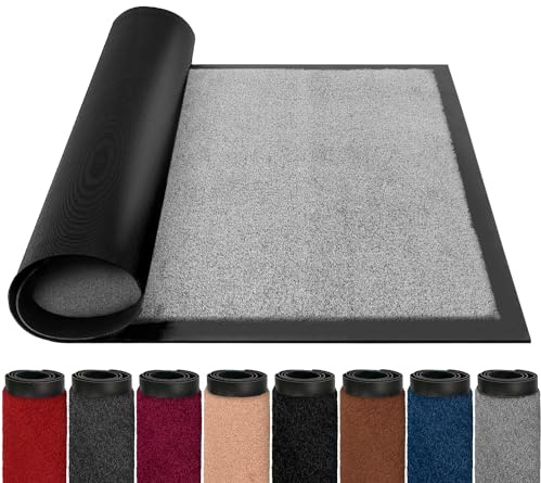 BLADO Indoor Door Mat - Heavy Duty, Easy to Clean, Non Slip Dirt Trapper - Super Absorbent (60cm x 80cm, Light Grey)