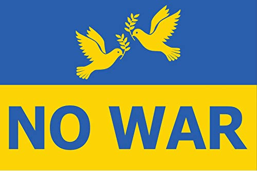 AZ FLAG Flagge Ukraine No War mit Taube 150x90 cm Polyester 100D 2 Ösen | Für innen und außen Ukrainische dekorative Flagge doppelte Nähte und verstärkte Kanten mit Metallösen 100D Polyester