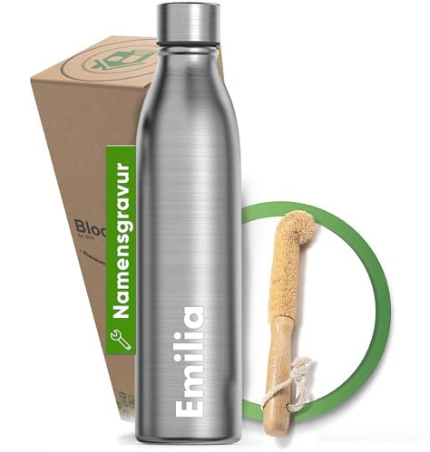Blockhütte Edelstahl Trinkflasche personalisiert I 750 ml I Kinder, Erwachsene - Auslaufsicher, BPA-frei, Thermoflasche für Sport, Schule, Outdoor - Individuell mit Namen Gravur - Geschenk