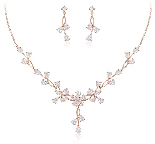 Clearine Hochzeit Schmuck Set für Braut Teardrop CZ Blume Blatt Filigrane Halskette Ohrringe