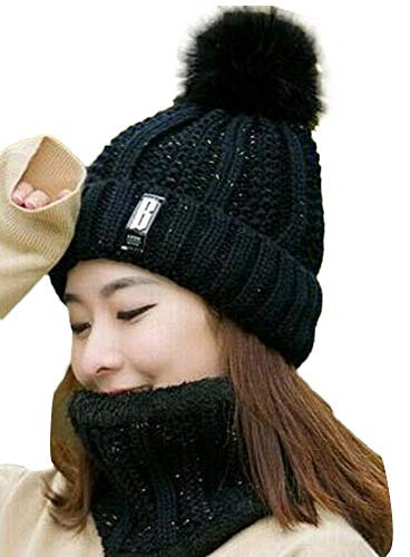 Unbekannt Beanie Für Damen & Herren Strick-Mütze Damen Grobstrick Pudel-Mütze Damen Bommel Strick Mütze Winter-Mütze Bommelmütze Gestrickte Bommelmütze