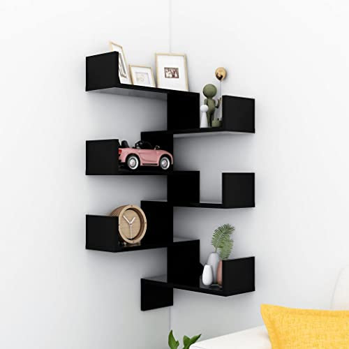 WIFESE 2 Stück Wand Eckregal Hängeregal 40x40x50 cm Wandregale Regalboden Wand Regale Regal Schwarz Schwebend für Wohnzimmer Kinderzimmer Wandregal Holzwerkstoff mit Mattem Finish