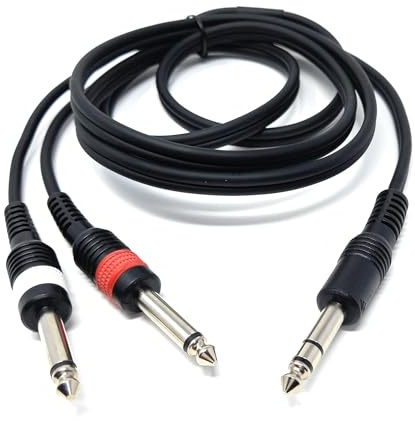 DRUT 1.5m 6.35mm Stereo Jack to Twin 6.35mm Mono Jacks Male to Male TRS | Cable (5ft, Nickel Connectors)