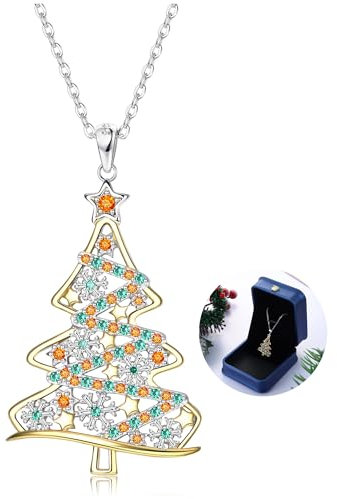 CASSIECA 925 Sterling Silver Christmas Necklace for Women Girls Christmas Tree Pendant Necklace Snowflake Star CZ Crystal Christmas Jewellery with Box