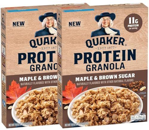 Quaker Protein Muesli pour petit-déjeuner céréales, sucre brun érable, 530 ml (lot de 2)
