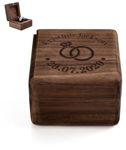 ACBungji Ringbox mit Gravur Walnuss Holz Ringschatulle Personalisiert Ringkissen Ringkästchen Ring Schatulle Ringträger Box für Hochzeit Verlobung Heiratsantrag Jubiläen Ringe