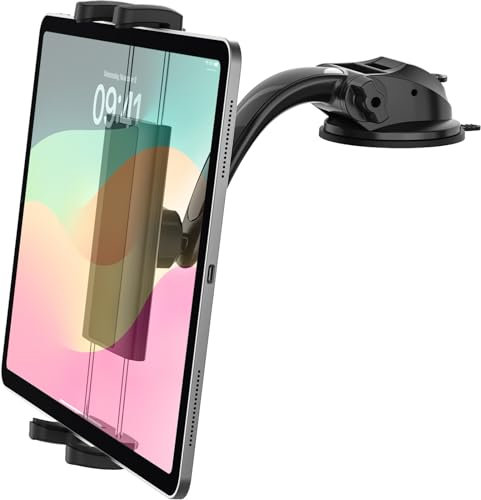 Dosvsi Tablet Auto Halterung Armaturenbrett, Saugnapf KFZ Tablethalter mit Verstellbarem Arm, Ultra Stabile Dash Ständer für iPad Pro 12.9 Air Mini, Galaxy Tab, Z Fold, Z Flip, iPhone, 4~13 Gerät