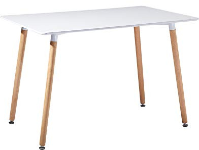 buybyroom Small Dining Table, Rectangular Kitchen Table White with Wooden Legs, Rectangle Dining Table for 4, Space-Saving Kitchen Table for Home, Outdoor, Study and Office desk