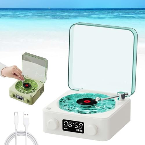 Lettore di Vinili,Giradischi in Vinile Retrò,Giradischi in Vinile Vintage Altoparlante Bluetooth,Portatile Wireless Lettore di Vinili Con Luci Regolabili,per Camera da Letto,Ufficio,Festa (Bianco)