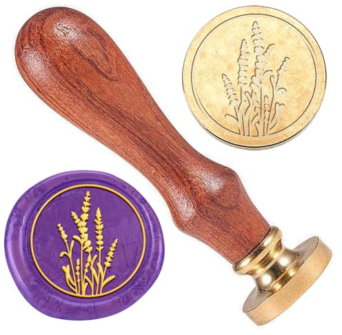 DELORIGIN Siegelstempel Aus Lavendelwachs Geprägter Stempel Versiegelung Im Vintage Stil Elegant Abnehmbar 25mm Messingsiegel Holzgriff Für Hochzeitseinladungen Umschläge Geschenkverpackung Dekoration