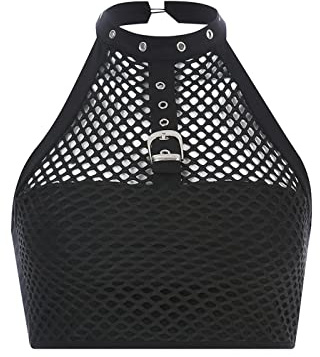 XKBHYD Débardeurs punk en maille métallique pour femme - Haut court gothique foncé - Dos nu - Sexy - Chemise grunge sans manches Y2K Emo Dance Tops, Noir , XXL