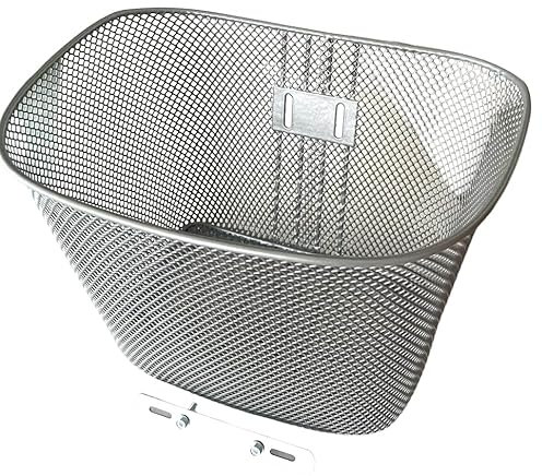 CESTINO BICI BICICLETTA ANTERIORE IN RETE METALLICA FINE RESISTENTE E CAPIENTE MISURE BASE 26X17CM ALTO 24CM - PARTE SUPERIORE 32/35X 26 CM (SILVER)