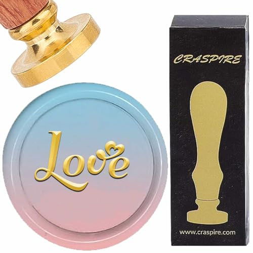 craspire Siegelstempel Aus Wachs Mit Aufschrift „Love“ Wort Siegelwachs Stempel 30mm Vintage Abnehmbar Goldmessing Valentinstag Herz Stempelkopf Mit Holzgriff Für Hochzeitseinladungen Karten