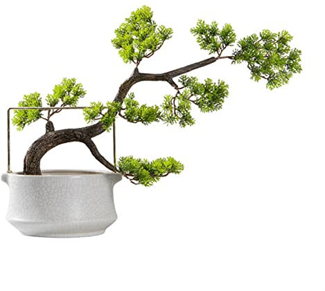 künstliche Bonsai Künstliche Pflanzen, künstlicher Bonsai-Baum, runder Keramik-Blumentopf, im Topf, künstlicher Wohnzimmertisch, Innendekoration, Simulationskiefer, Begrüßung der Gäste im Topf Feng Sh