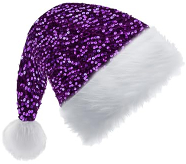 Pailletten Weihnachtsmütze für Erwachsene Kinder,35*45cm Nikolausmütze Plüsche Weihnachtsmann Mütze,Warm Dicker Nikolaus Mütze Santa Clause Mütze für Männer Frauen Familie Weihnachtsfeier