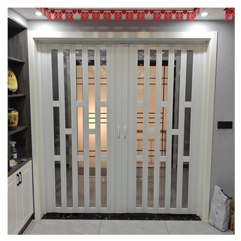 CHZDPP Porta Pieghevole Bianca per Divisori di Stanze, Porta a Fisarmonica Interna in PVC con Maniglie e Vetri Acrilici, Porte Scorrevoli per Appartamento/Ufficio/Camper (27x80in(68x203cm))