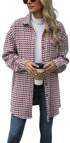 Artykey Veste Femme Hiver Mode Plaid Manteaux Blouson Revers Bouton Trench Manteau Chemises à manches longues Vestes à carreaux