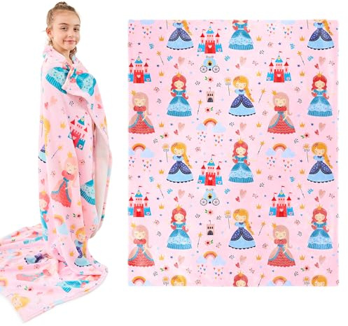 Wajade Princess Throw Blanket for Girls Birthday for Kids Age 1 2 3 4 5 6 7 8 9 10 11 12 Soft Fleece Warm Bedding Blanket for Couch Sofa Travel-127 * 153