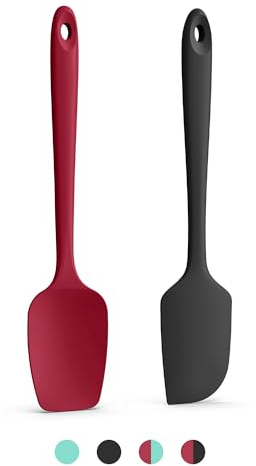 Doosu Silicone Scraper & Spoon, 315℃ Heat Resistant, 2 Pc, Black&Red | Food Grade Rubber Bowl Spatula, High Temp Safe, Soft Kitchen Utensil, Non-Scratch Non-Stick for Cake Baking Mixing Cooking
