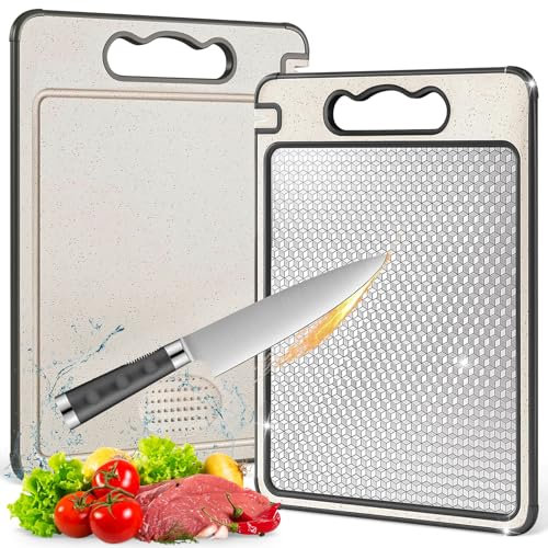 HWJPDMBD Tagliere Acciaio Inox, Tagliere Bifacciale, Tagl-iere da Cucina Professionale, tagl-iere in acciaio inox alimentare con Design a Rete Antigraffio per carne, pane, verdure e frutta (A)