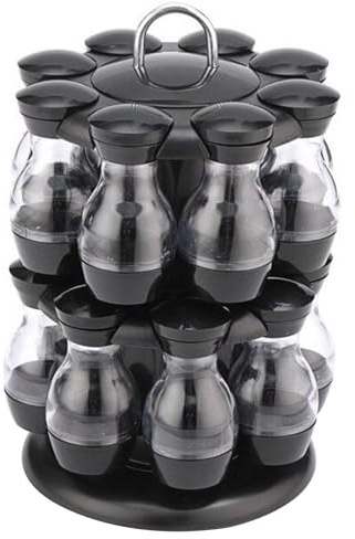 Portaspezie girevole, organizer per spezie a 2 strati con 16 bottiglie di barattolo, organizer girevole con manico, per cucina domestica, organizer per spezie, condimenti, portaspezie con barattolo