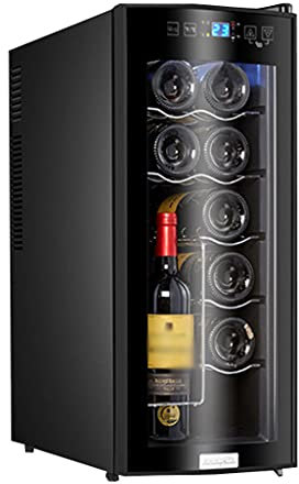 IUBGFTO 12 Bottle Wine Cooler/Cabinet Beverage Refigerator Mini Fridge Small Wine Cellar Soda Beer Counter Top Bar Quiet Operation Compressor Digital Clear Glass Door f (12 Bottles b)