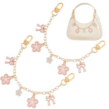 UNICRAFTALE 2 Stück Geldbörsen Ersatzkettenriemen 25cm Goldfarben Kurze Kettenriemen Emaille Blumenanhänger Geldbörsengriffverlängerung Dekorative Taschenketten Für Geldbörse Handtasche Brieftasche