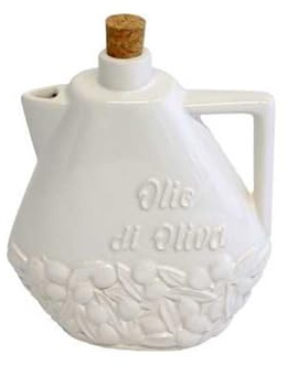 Virginia Casa Ampolla per olio Osteria, oliera in ceramica artigianale con olive, made in italy H18 cm 3 varianti(1pz) BIANCO