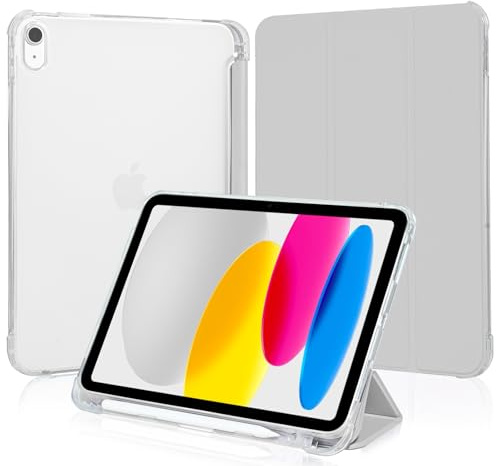 4UBonLife Coque pour iPad A16 11ème Génération 11 Pouces 2025/iPad 10ème Génération 10,9 2022 avec Porte-Stylet, Housse Étui de Protection Mince Léger Coque Arrière en TPU Translucide, Gris Clair