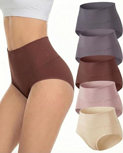 TDONE Sous-vêtements pour femmes, Culottes taille haute en coton avec contrôle du ventre confortables - Culottes à couverture complète respirantes pour femmes - Lot de 5 - Culottes douces, XL