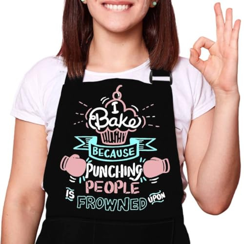 LINEN CLOSET® Baking Aprons for Women Baker Aprons for Men Funny Baking Gifts for Bakers Wife Husband Mother Daughter Adjustable Kitchen Aprons with Pockets