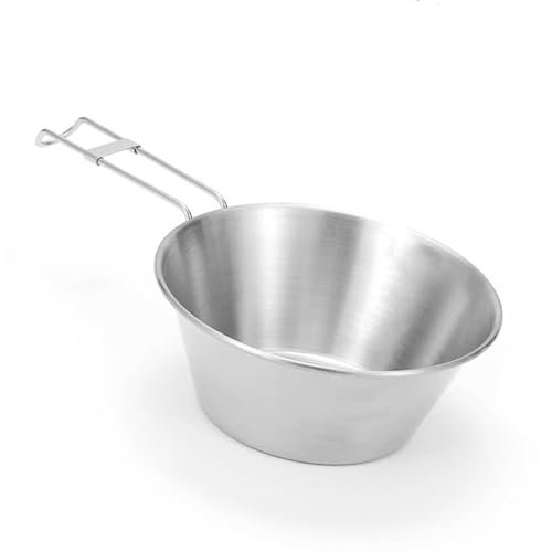 Delaman Ciotola in acciaio inox con manico pieghevole, ciotola portatile per cibo e acqua, per campeggio e picnic, capacità 550 ml