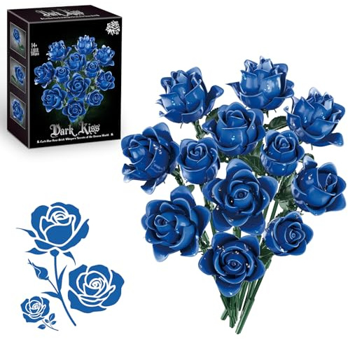 kiothdre Kit de Construction de Bouquet de Roses Bleues - Collection Botanique en Fleurs Artificielles, Cadeau DIY pour Femmes (Saint-Valentin & Fête des Mères) - Décoration Intérieure