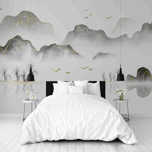 Dppyuxa Papier Peint Panoramique Salon Simple Paysage Papier Peint 3D Intissé Peinture à l'encre Lac Décoration Murale Salle de Bain Interieur Imperméable pour Salon et Chambre 500x280 cm